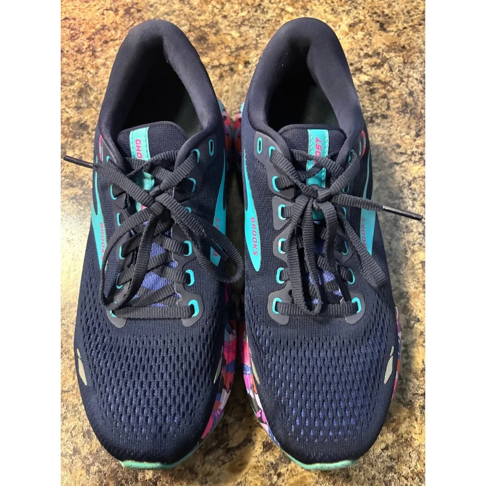 Brooks Ghost 15 Womens Running Shoes Navy Pink Multi 1203801B434 Size 9